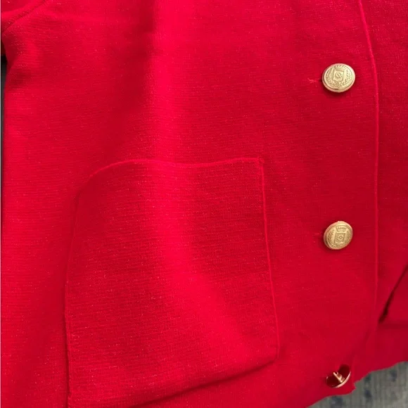 Zara Short Sleeve Knit Jacket Red Gold Button Down with Collar - Picture 3 of 4